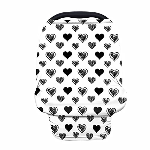 Image of Forchrinse Heart Love Car Seat Canopy for Babies Soft and Stretchy Infant Carseat Canopy Nursing Breastfeeding Cover Shopping Cart /High Chair /Stroller Cover