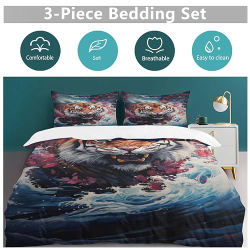 Housse de couette tigre 200x200 cm en microfibre de coton doux pour lit double