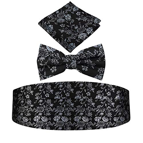 Men's Floral Jacquard Pre-tied Bow Tie & Pocket Square Cummerbund Set