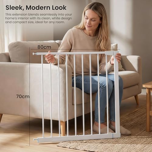 Image of Baybee Safety Gate Extension 80 cm | Baby Gate Extender for Kids & Pets | Adds Extra Width for Large Doorways, Hallways & Open Spaces (White)