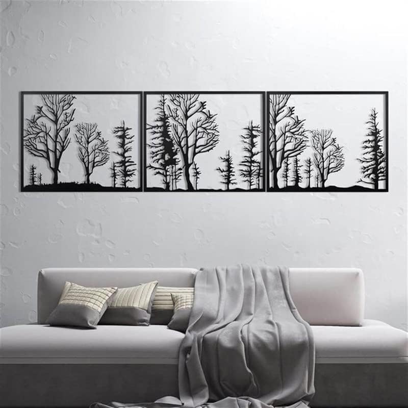 NORTH KAISER Arte de pared de metal de árbol Decoración de pared de bosque Decoración colgante de pared negra para sala de estar dormitorio al