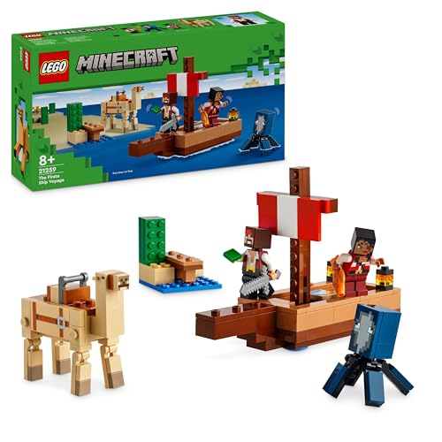 LEGO Minecraft Le Voyage du Bateau Pirate - Jouet Bateau avec 2 Pirates & 2 Figurines d