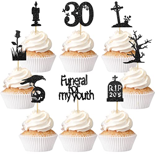 Décorations de cupcakes Rip to My 20s paillettes noires pour 30e anniversaire (48 pièces)