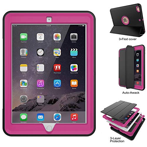 Dunno Ipad 6Th/5Th Generation Case, Ipad 9.7 Inch Case 2017/2018, Heavy Duty Full Protection Smart Case With Detachable Screen Cover/Stand For Ipad 9.7 2018/2017 Version (Black+Rose) #TOP3