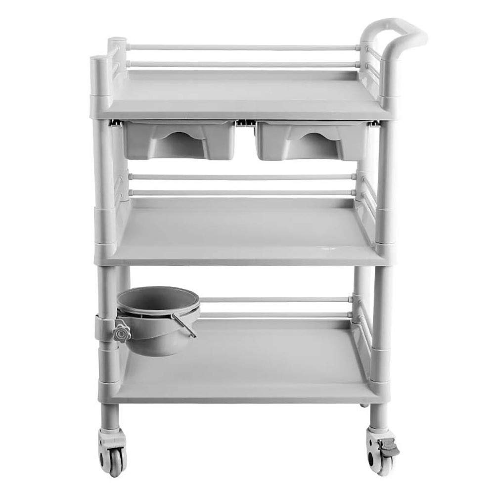 Carrello portaoggetti Mobile,carrelli mobili da Cucina,Carrello in ABS con cassetti,Carrello per Salone di Bellezza a 2 Ruote con Secchio per Lo Sporco,capacità 100 kg