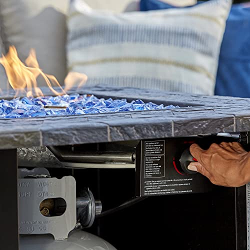 Endless Summer 30 Inch Square 30,000 Btu Liquid Propane Gas Outdoor Fire Pit Table W/Push Button Ignition, Blue Fire Glass, & Steel Fire Bowl, Bronze #TOP7