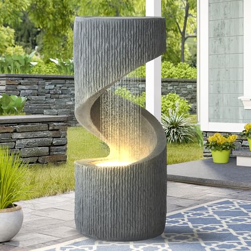 TOBYUL 31.9" S-Shaped Outdoor/Indoor Water Fountain, Modern Curved Waterfall Feature