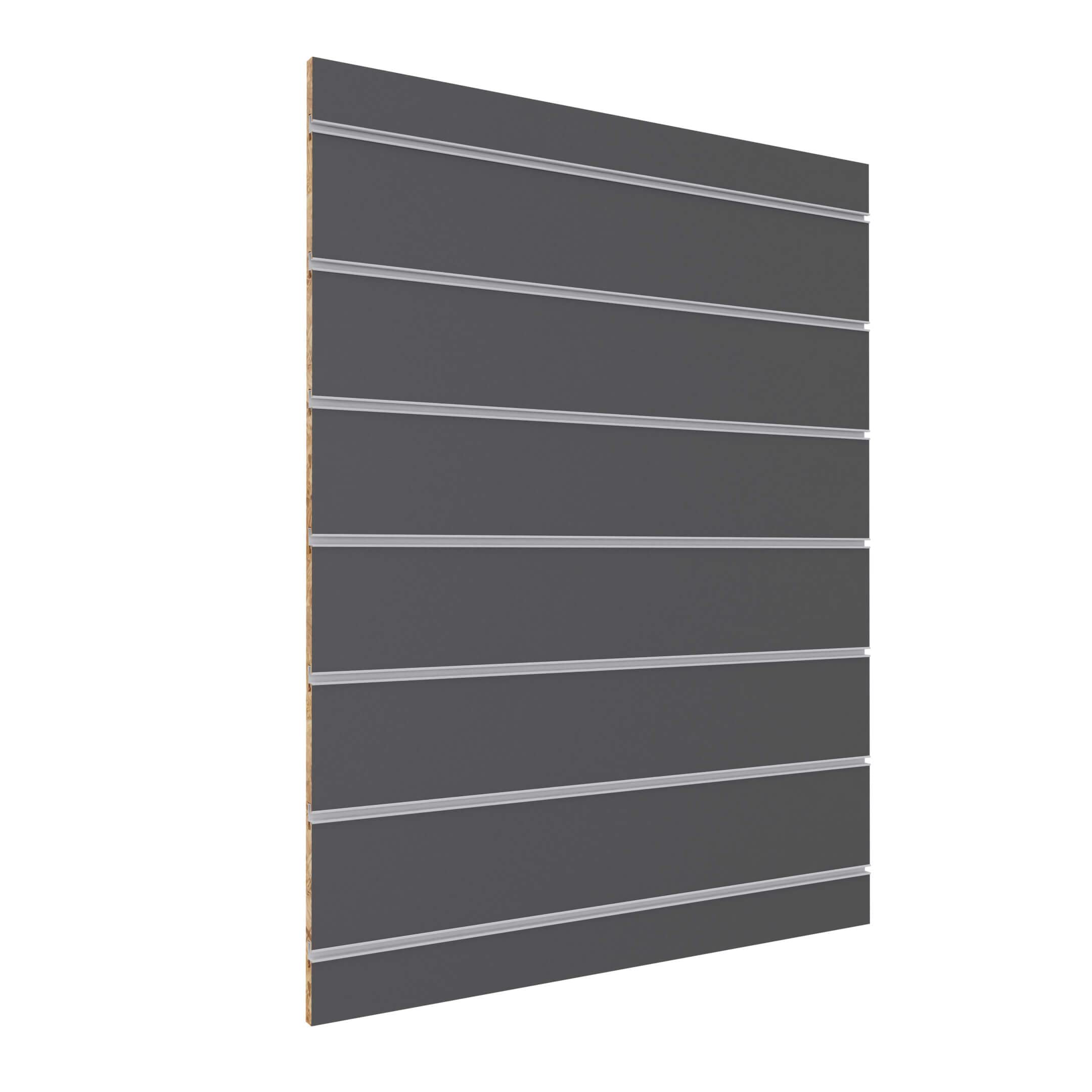 goodsforbusiness Paneelwand Sydney mit Aluminiumprofilen H110 x B85cm, Lamellenabstand 15,5cm, Verkaufswand aus Holz, stabile Lamellenwand für den Einzelhandel (Anthrazit)