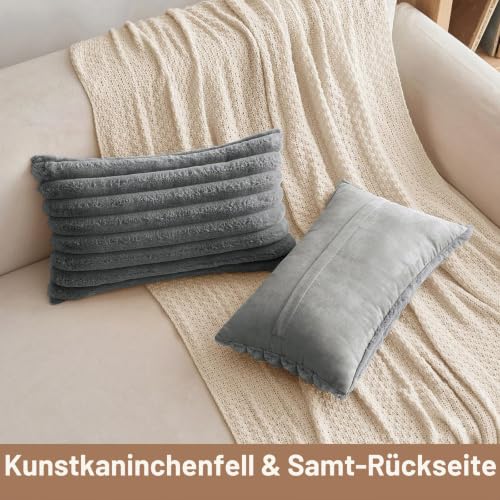 MIULEE 2er Set Kissenbezug 30×50cm Breitstreifen Plüsch Grau – Ansicht 5