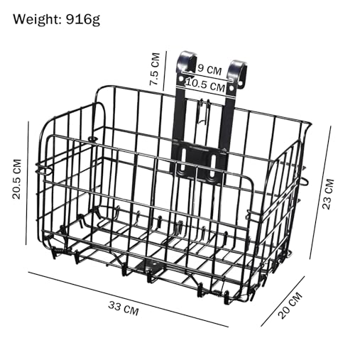 ASPIRER Fahrradkorb Vorne - Faltbar Lenkerkorb Vornekorb, Drahtgeflecht Zusammenklappbar Abnehmbar Vorne Hinten Hängender Fahrradkorb Rostfrei für Studenten/Bergsteiger/Cam (Black)
