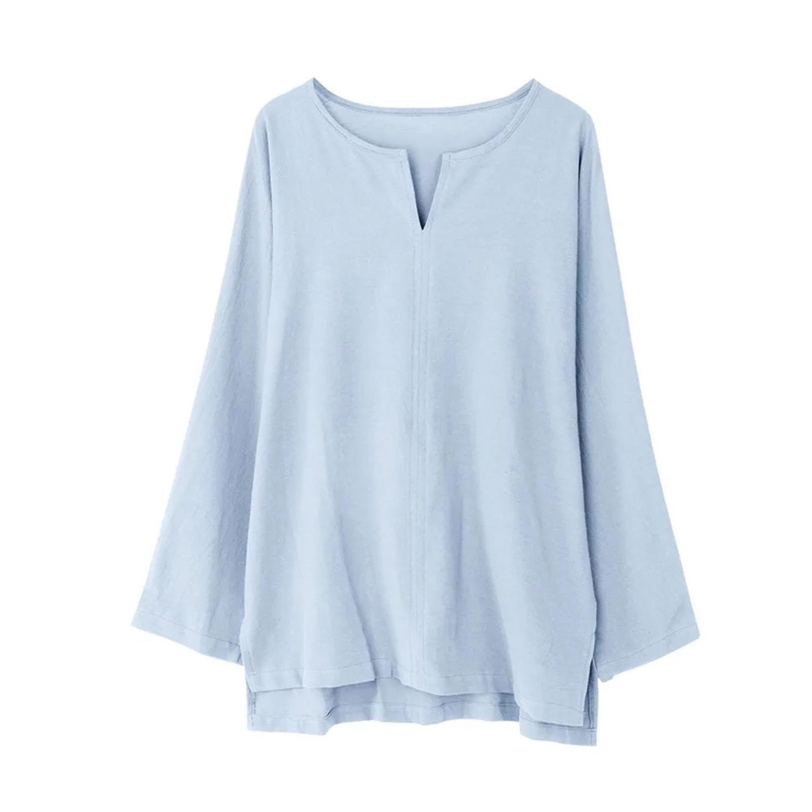Camicie da uomo a maniche lunghe in cotone e lino tinta unita allentato casual morbido top base abbigliamento quotidiano moda scollo a V pullover