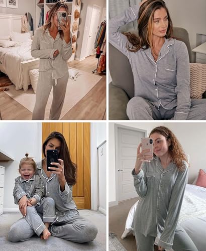 Image of Women's Pajama Sets Long Sleeve Sleepwear Button Up Shirt With Pajama Pants Soft Pjs Lounge Sets