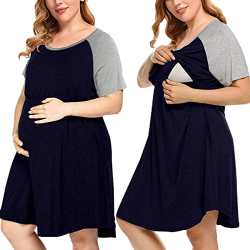 Image of MONNURO Women's Plus Size Labor and Delivery Gown Nursing Nightgown Maternity Sleepwear Dress for Breastfeeding