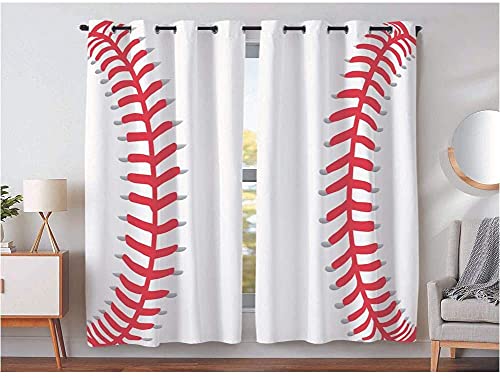 KLRI Curtains Blackout (2 Panel) Top Grommet Window Coverings Darkening 42 x 63 Inch Sports Baseball