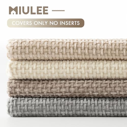 Image of MIULEE Pack of 4 Couch Throw Pillow Covers 16x16 Inch Neutral Beige /Brown Soft Decorative Chenille Pillow Covers Farmhouse Accent Cushion Covers for Boho Spring Home Decor Sofa Bedroom Living Room