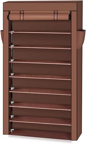 Miniatura 10 de Guangshuohui Zapatero de tela no tejida de 10 capas con cubierta a prueba de polvo, organizador de armario de almacenamiento de zapatos (34 x 11 18