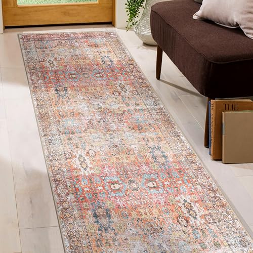 Rugshop Multi Transitional Distressed Runner Rug — Machine Washable & Non‑Slip, 2' 6" X 12' for Hallway, Entryway and Kitchen