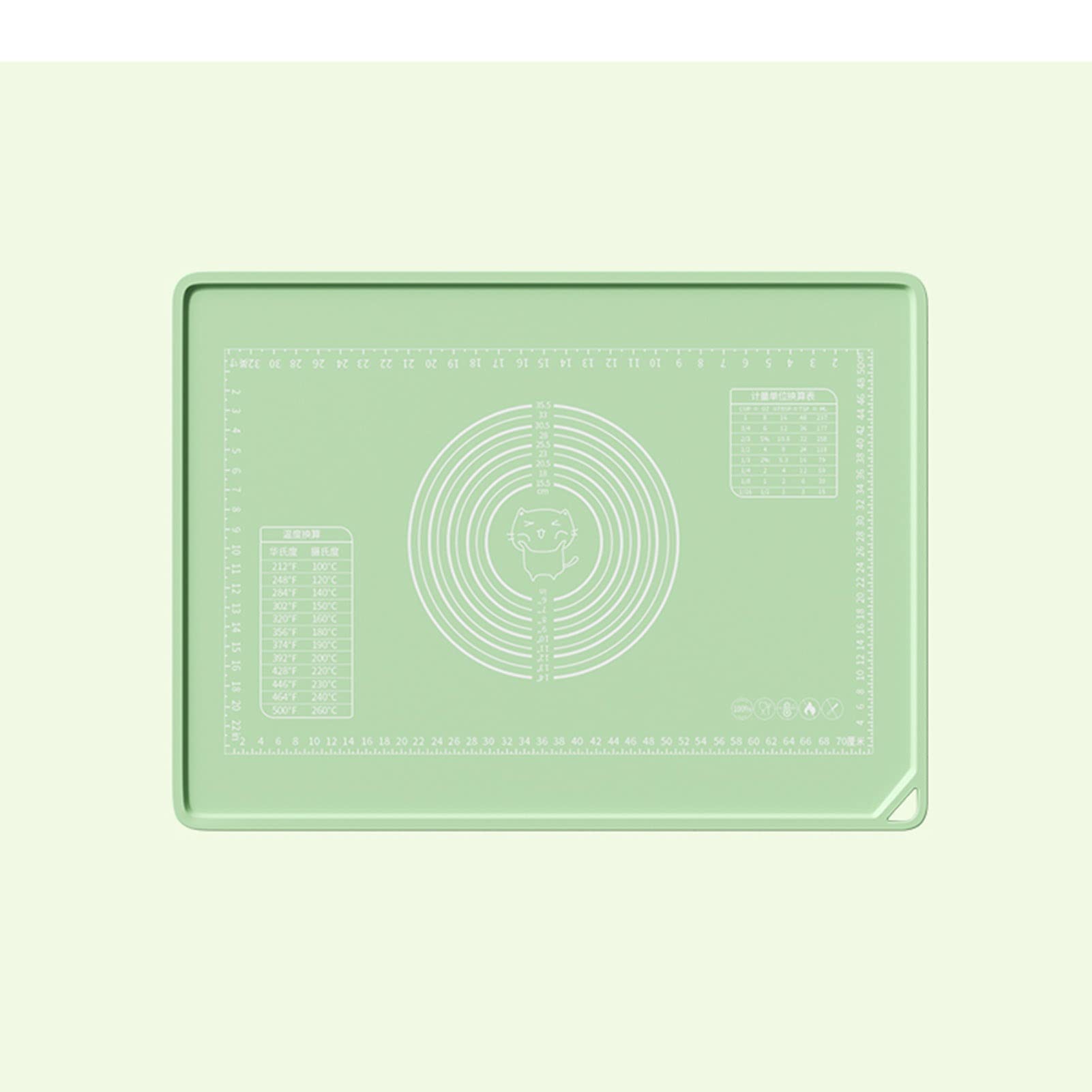 Wandmontierte Backmatte mit Maßen, Silikon-Knetmatte, Thekenmatte, Ofeneinlage, verdickte Kanten, leicht zu reinigen, wiederverwendbar (Color : Green, Size : 50 * 70cm)