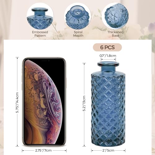 ComSaf-Glass-Bud-Vases-Set-of-6-Small-Diamond-Bud-Vases-in-Bulk-Mini-Flowers-Vases-for-Centerpieces-Vintage-Decor-Centerpiece-for-Table-Wedding-Recepetion-Home-Housewarming-Gift-Grey-Blue