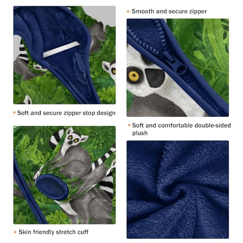 Lemurs Green Leaves Pattern Toddler Fleece Jacket Girl Boys Hooded Fleece Jacket Coat Warm Outwear Zip-up 3-10T3