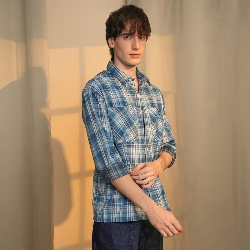 Image of CAHOOT Men's Gingham Shirt | Casual Wear | Spread Collar | Long Sleeve | Button Closure | Shirt Crafted with Comfort Fit for Everyday Wear