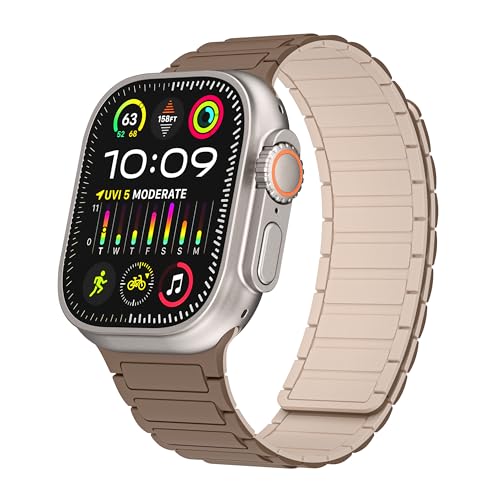 Magnetic watchband Compatible with Apple Watch Ultra 3/2/1 Band 49mm 46mm 45mm 44mm 42mm Thin Silicone Replacement Wristband Strong Magnet link for iWatch SE 3/2/1 & Series 11 10 9 8 7 6 5 4 3 2 1,Brown
