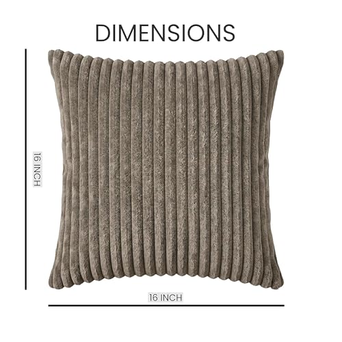 Image of Yellow Weaves Pencil-Stripe Fur Cushion Covers | Soft Polyester | Decorative Sofa & Throw Pillow Covers | 16x16 Inches, Pack of 2 (Mouse)