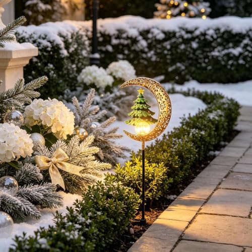 Solar Christmas Tree Moon Garden Lights with Stake Garden Decor for Outside - image 4