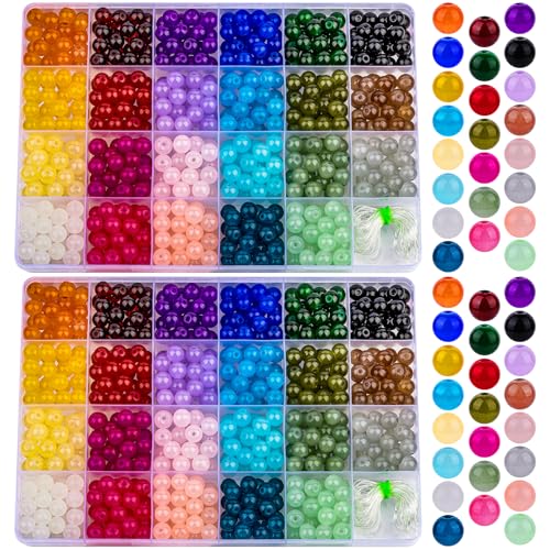 XSEINO 1150 Pieces 8mm Round Glass Beads for...
