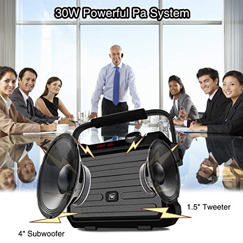 Portable Mini Bluetooth PA System with Wireless Headset Microphone 30W Personal Pa Speaker Rechargeable Voice Amplifier Supports Earphone/FM Radio/AUX-in Mode/USB Input/TF Card - Thumbnail 4