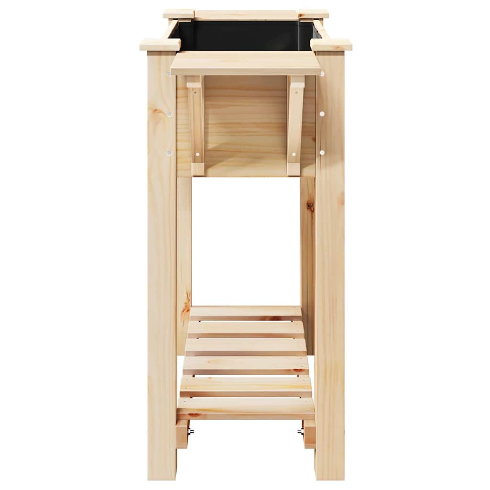 Donica na rośliny z wbudowanym regałem – lite drewno świerkowe, beżowa, 111 x 37 x 76,5 cm, 1 sztuka, do użytku na zewnątrz, dla hobbystów