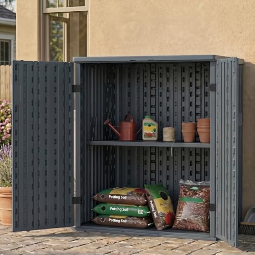 Image of EHHLY Heavy Duty Small Storage Cabinet Outdoor Weatherproof, 14 Cuft Garage Storage Cabinet with 2 Adjustable Shelves, Lockable Kitchen Pantry Closer Organizer, 31Wx23Lx34H, Sage Grey