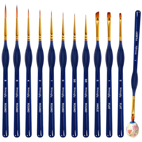 Hnncugty Miniature Paint Brushes Set 12pcs Paint Brushes for Acrylic Painting Art Supplies for Oil Watercolor Detailing Models Rock Body Face Nail Drawing Artist Gifts Triangular Handles Blue