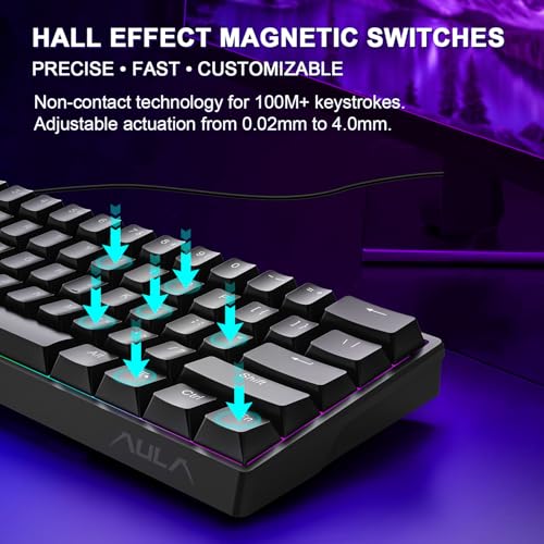 Image of Aula WIN60 HE 60% Mechanical Keyboard Wired, Hall Effect Gaming Keyboard Magnetic Switch Hot Swappable, Adjustable Actuation Rapid Trigger Mode 8000Hz Polling Rate, RGB Keyboard 60 Percent Design