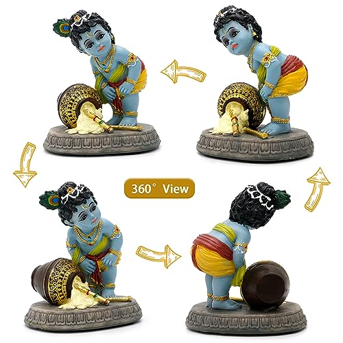 alikiki Hindu God Baby Krishna Statue - 3.7" Tall Indian Lord Krishna Idol Murti Diwali Puja Gift Car Dashboard Decor Baby Shower Wedding Return Gift Small Macanthol Altar Spiritual Decor