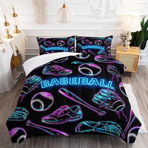 XYNHML Baseball Sports Theme Comforter Set 3Pcs Twin Sneaker Baseball Bat Gloves Bedding Set for Kid Teen Girl Boy Adult National Sports Games Shoes Quilt Bed Decor with 1 Comforter and 2 Pillowcases