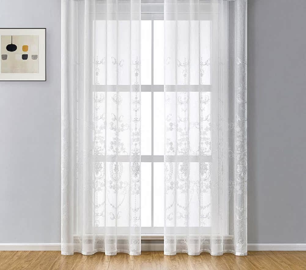 HooHero Gray High Grade European Embroidered Beautiful Sheer Curtains Home Decoraiton Customzied Supportted for Living Room Bedroom Home Office