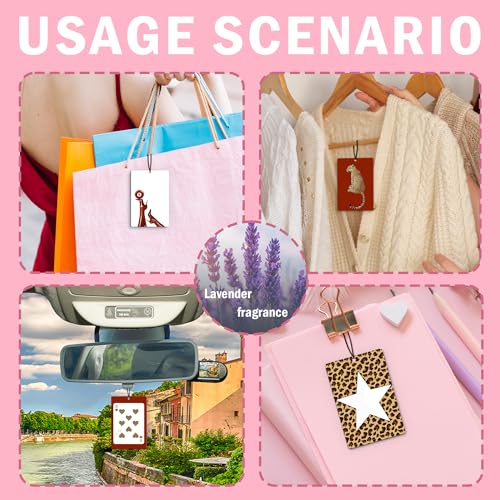 Image of Trendy Retro Cheetah Car Air Freshener 4Pcs, Trendy Funky Leopard Star Red Lucky 8 Ball Air Freshener for Car Interior Closet Drawer Books, Room Decor For Women CarMirror Decor Hanging