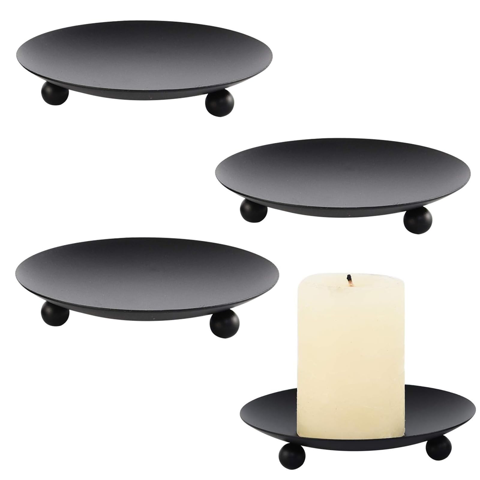 QUEENADA 4PCS Iron Plate Candle Holder - 11CM Diameter Home Decorative Candle Holder for Candle, Aroma Diffuser, Great Gift Choice (Black)