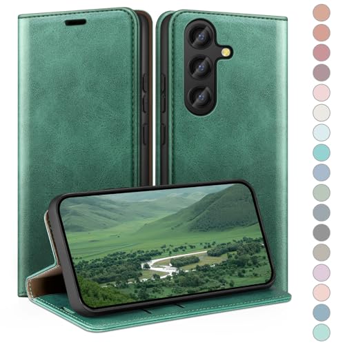 Samsung S23 FE Coque Vert Clair Étui Cuir Rabat Portefeuille Protection RFID