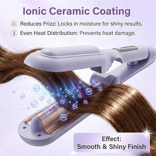 Image of 1&1.25 Inch Hair Crimper for Women to Adjustable Groove - Deep Waver Crimper Hair Tool - Waver Curling Iron - Anti-Scald Tech Hair Waver - Ionic Ceramic Coating for Long-Lasting,Fast Heating,Blue