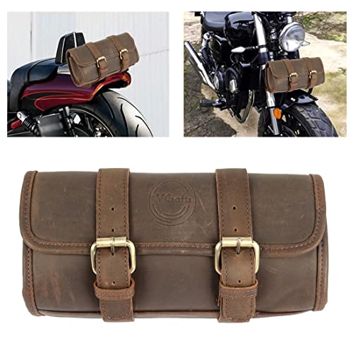 Vintage Crafts Motorcycle Bags, Leather Saddle Bag, Black Handlebar Bag Motorcycle 2 Strap Buckle Closure Tool Brown Bag Quick Release Clasp Reinforced For Handlebars,Forks, Sissy Bar #TOP6