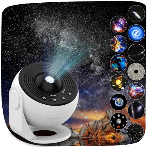 Galaxy Projektor, 13 in 1 Home Planetarium Star Light Projektor für Schlafzimmer 360° rotierenden Nebel Lampe Sternenhimmel Nachtlicht mit 12 Sonnensystem Konstellation Mond für Kinder Erwachsene