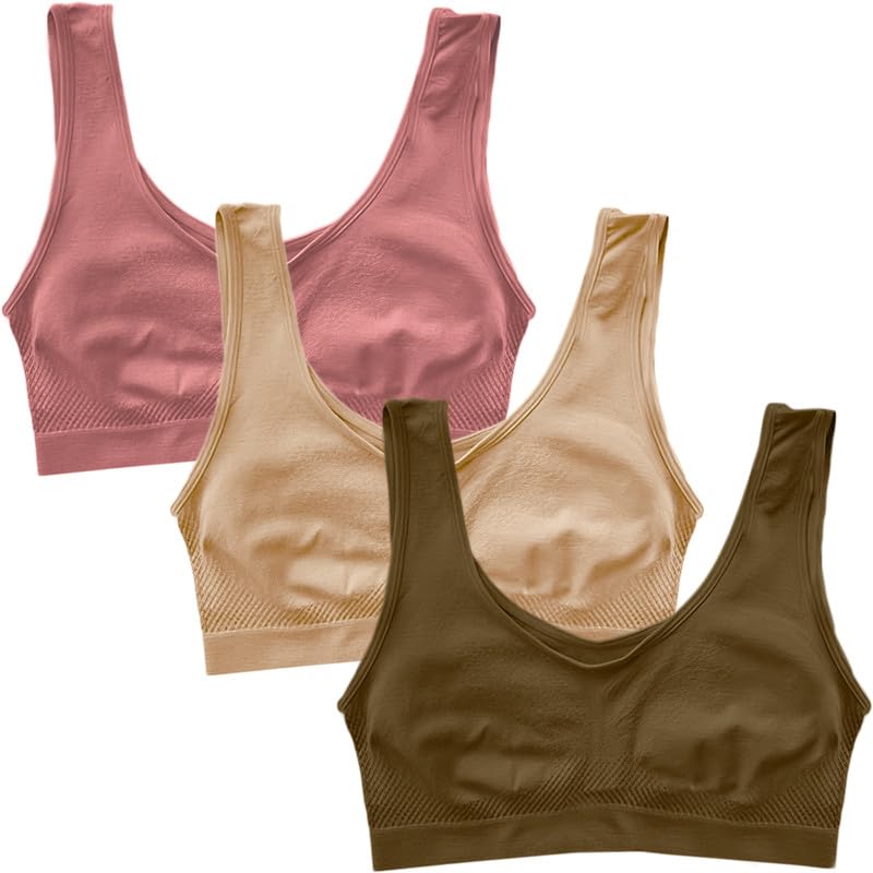 Image of Pack of 3 Seamless Air Bra: Stretchable, Non-Padded, Non-Wired Sports Bra for Women