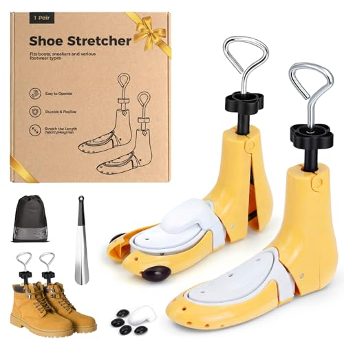 MoeQuliee Hormas para Zapatos Hombre Mujer — Ensanchador de Zapatos Regulables en Tres Direcciones, Longitud, Anchura y Altura, Adecuadas para Zapatos Demasiado (Amarillo, S, 36-40)