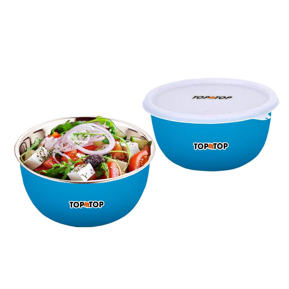TopmTop Microwave Safe Container With Lid, Mixing Bowl Set, Steel Bowl Set, Food Storage Containers, Dinner Bowl Set, 500ml, Pack of 2, Blue (B0CDCG8VDS) Amazon Price History, Amazon Price Tracker