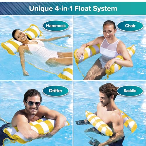 Image of Aqua Original 4-in-1 Monterey Hammock Pool Float & Water Hammock - Multi-Purpose, Inflatable Pool Floats for Adults - Patented Thick, Non-Stick PVC Material - Golden Sunshine