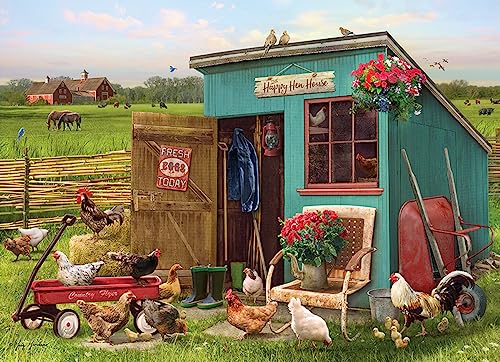 Cobble Hill 1000 Piece Puzzle - The Happy Hen House - Sample Poster Included