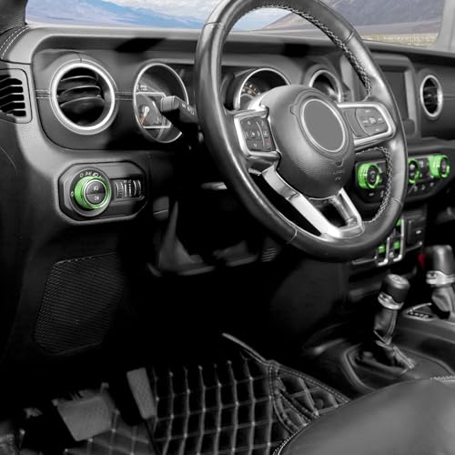 Jimen Fit for Jeep Wrangler JL JLU 2018-2025 & Gladiator JT 2020-2025, 8PCS Window Button Trim & Audio Volume Radio Knob AC Control Ring Air Conditioning Knob & Headlight Switch Knob Cover (Green) by Jimen - Used condition - Image 5