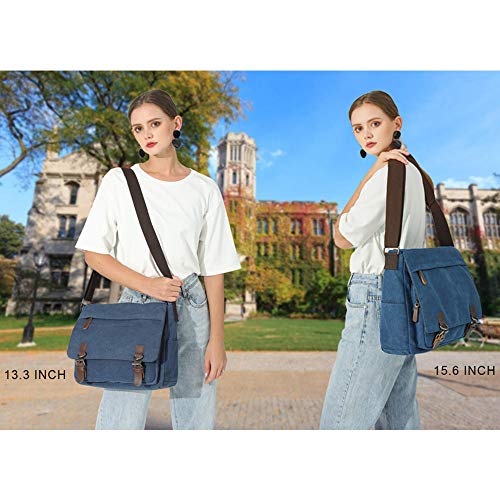 Messenger Bag For Men And Women, Retro Canvas Shoulder Bag Satchel For College Fit 15.6 Inch Laptop (Dark Blue) #TOP5